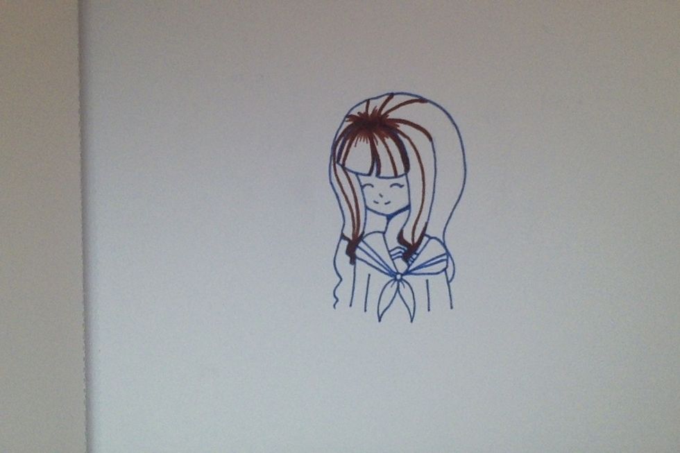 Draw the hair's shadow with marker. (I used copper E18 copic marker in this picture)