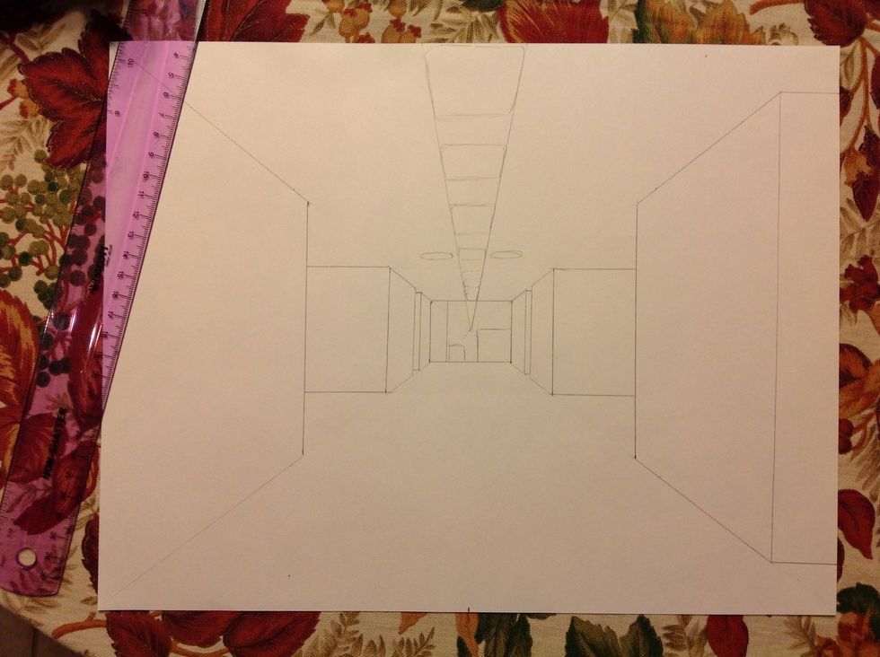 Draw the lights within the lines you just drew. They should appear larger as they get closer, and there should be more space in between them as they get closer.