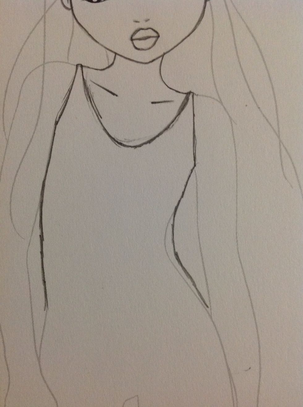 Draw the lines down to the waist or hips.