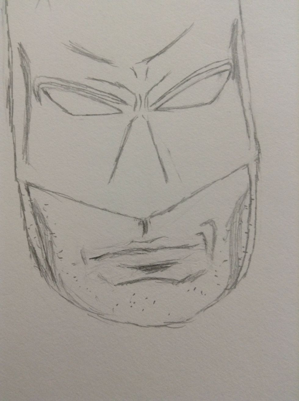 Draw the lines where his eyebrows should be.