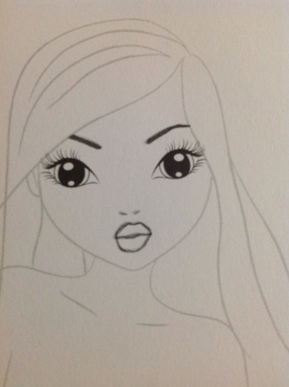Draw the nostrils and the lips