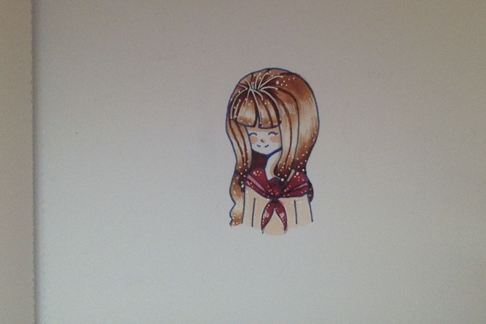 Draw the shadow on the face from the hair. (used E11 copic ciao marker)