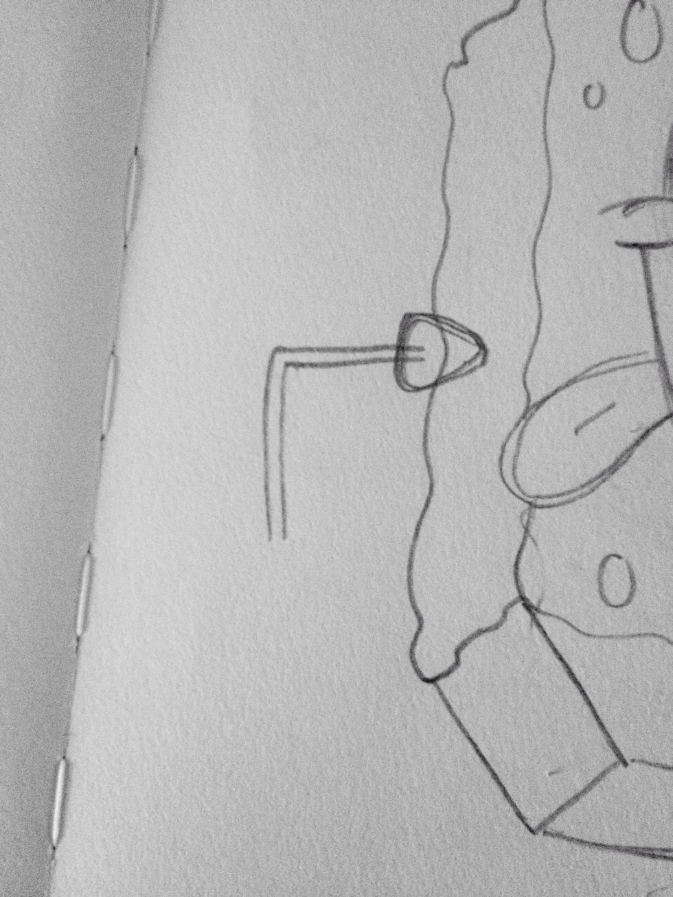 Draw the skinny arm at a right angle (almost).