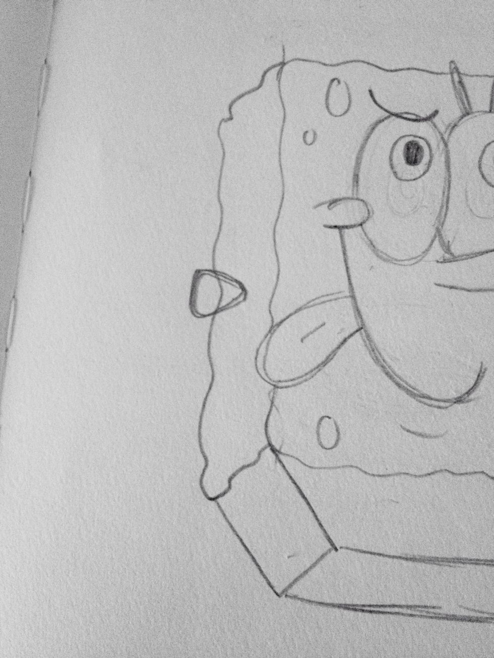 Draw the sleeve of his arm, coming out from the middle of his side.