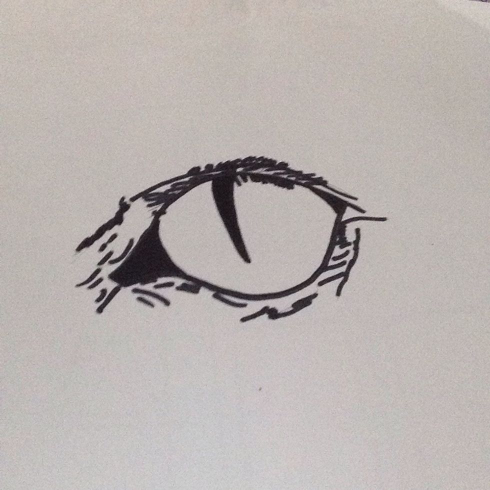 Draw the slit down the center of the eye
