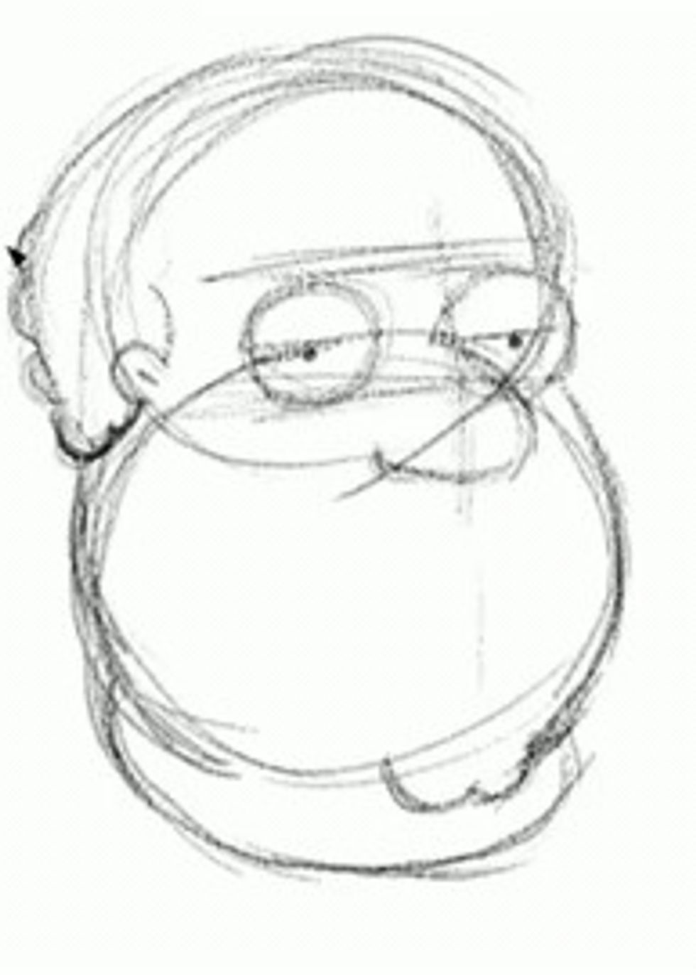 Draw the small Afro hair style starting near the ear area.