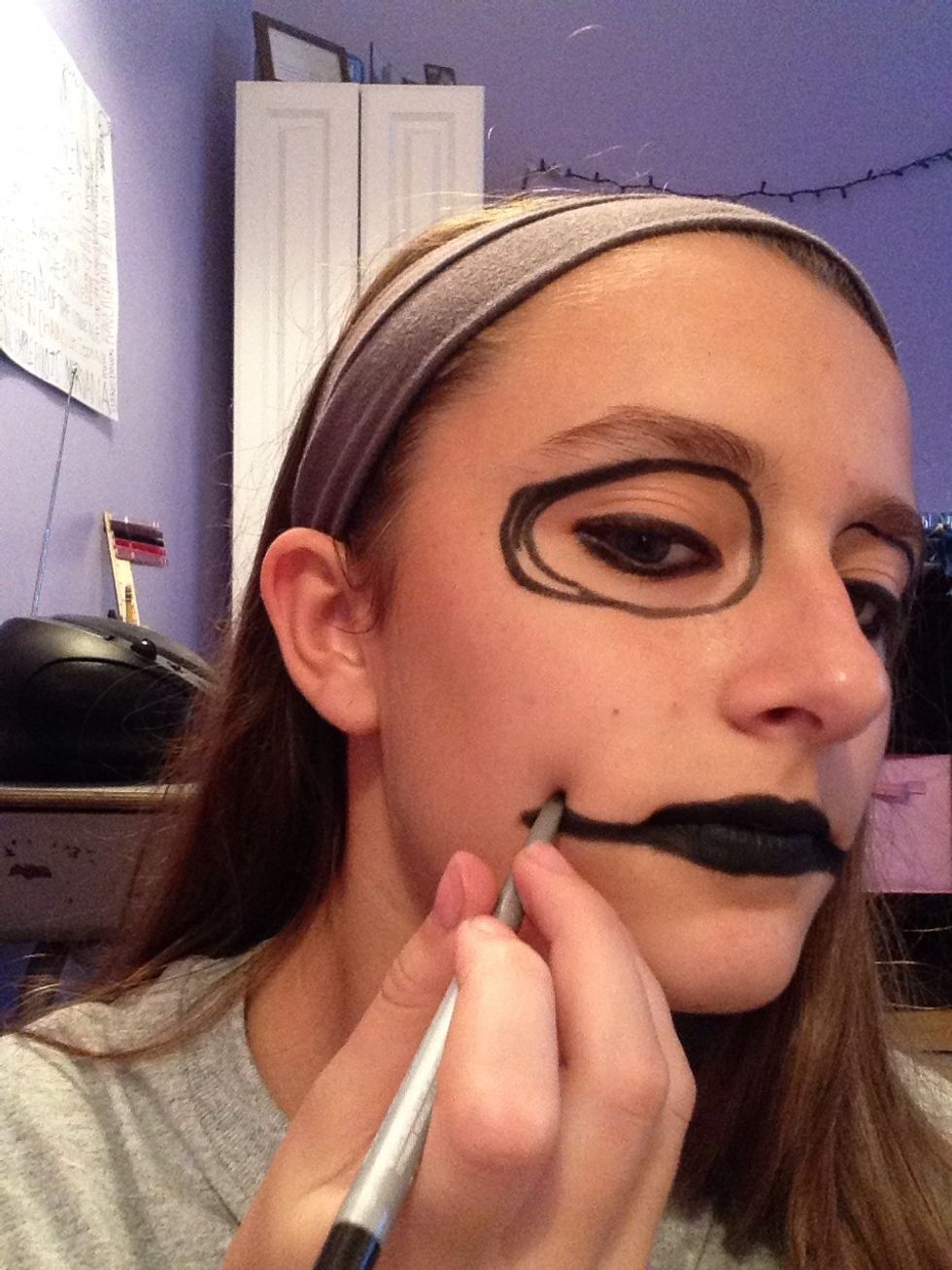 Draw the stitches coming out of your lips