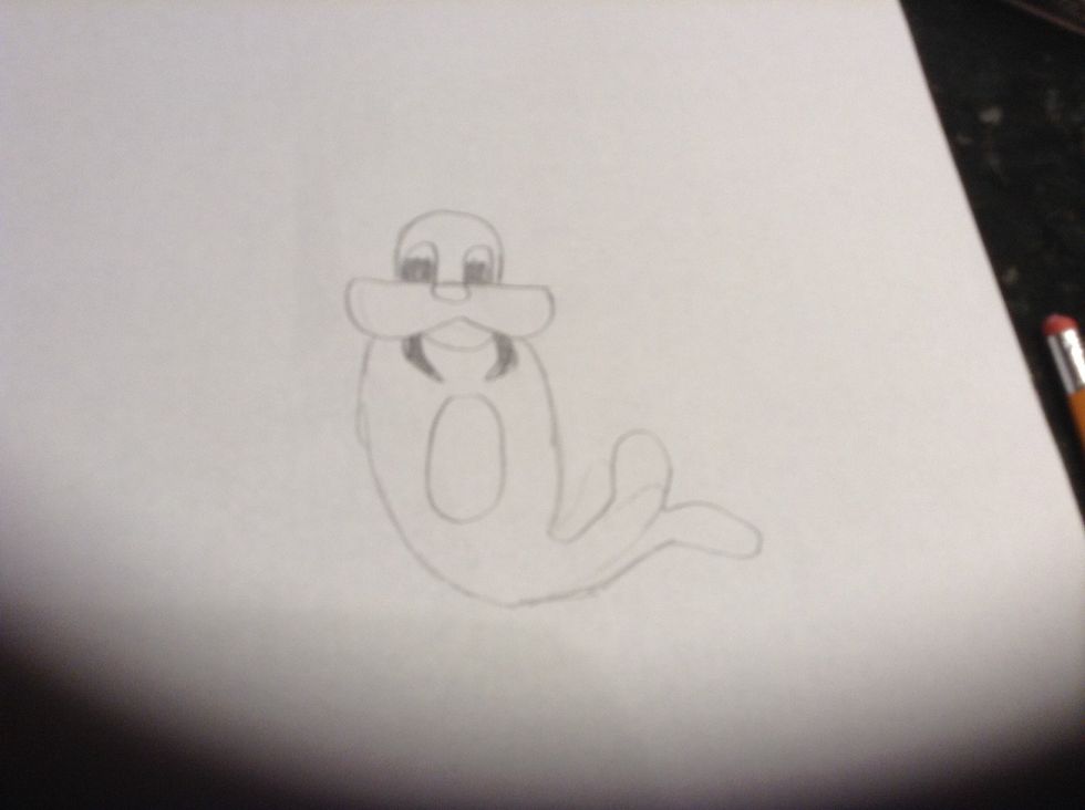 Draw the tail and an oval in the middle in the body