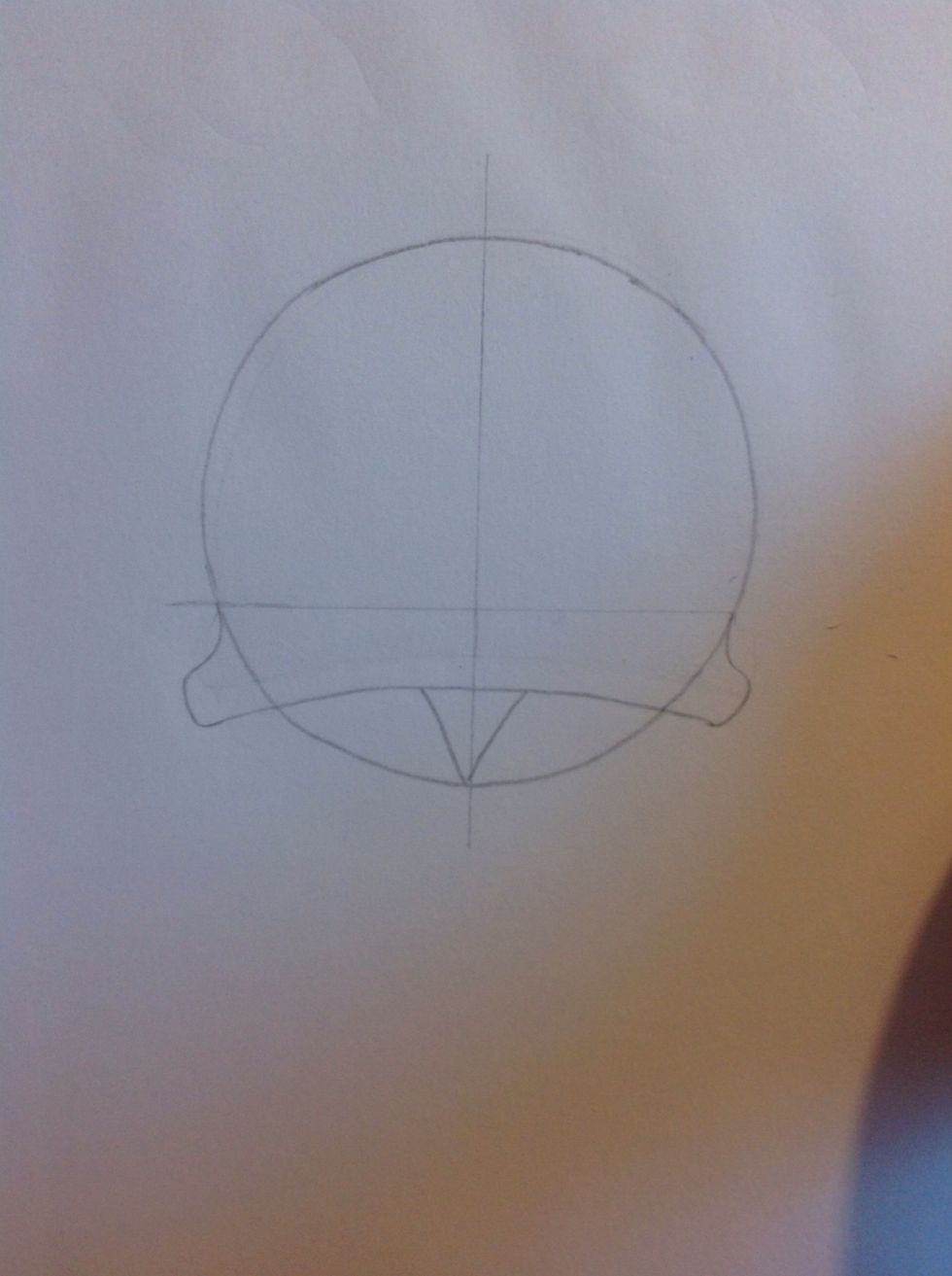 Draw these curves and a triangle in the bottom section of the circle.