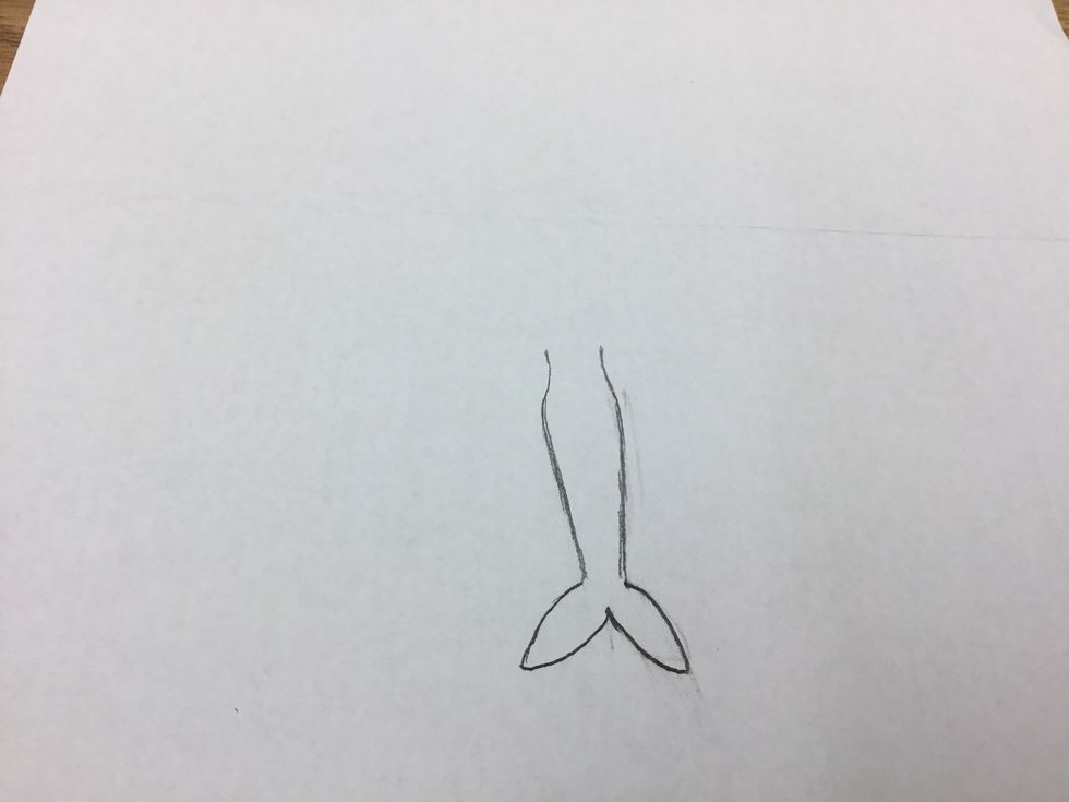 Draw two curved lines for her body