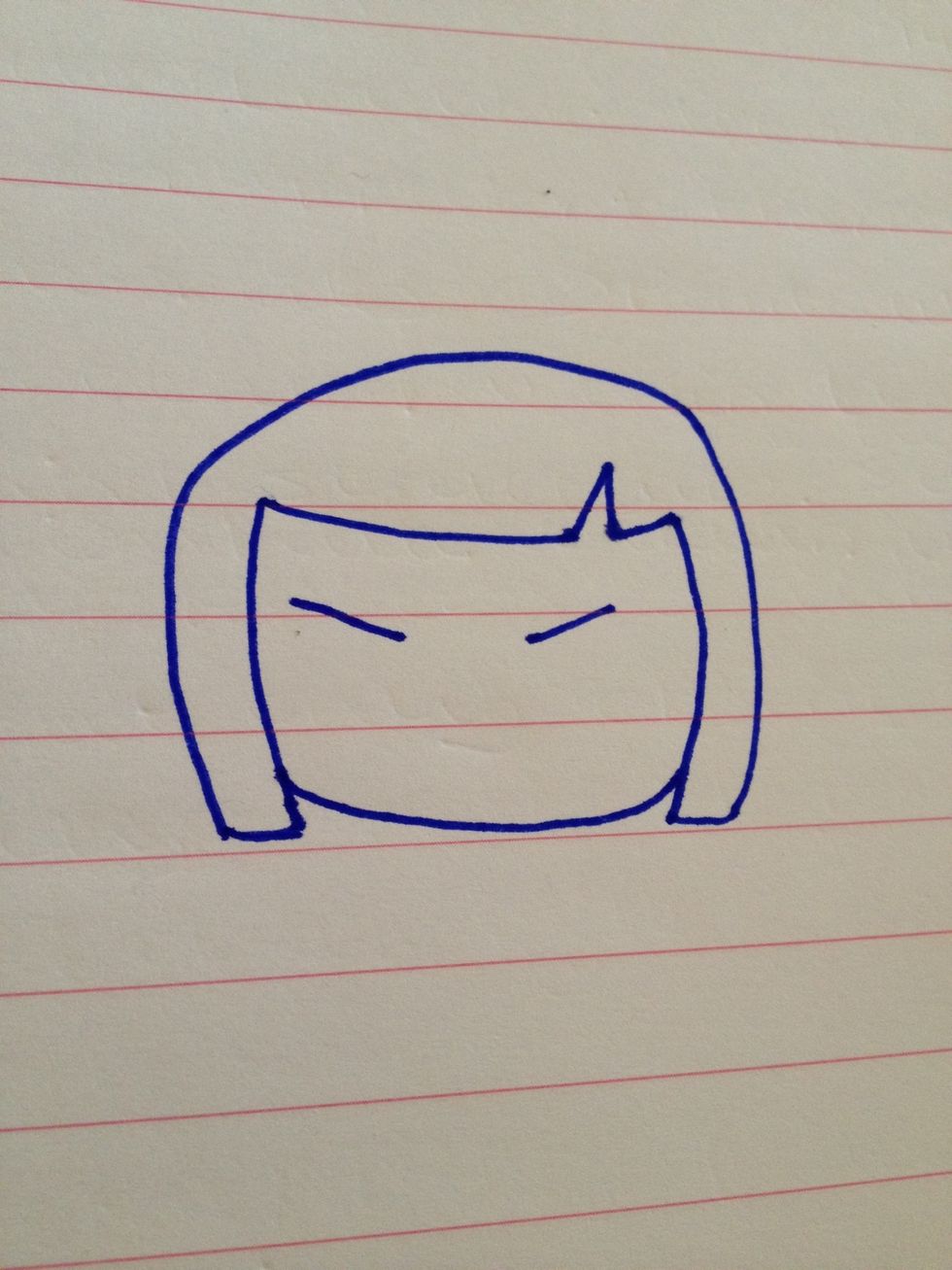 Draw two diagonally pointing upwards lines. These will be the eyes.