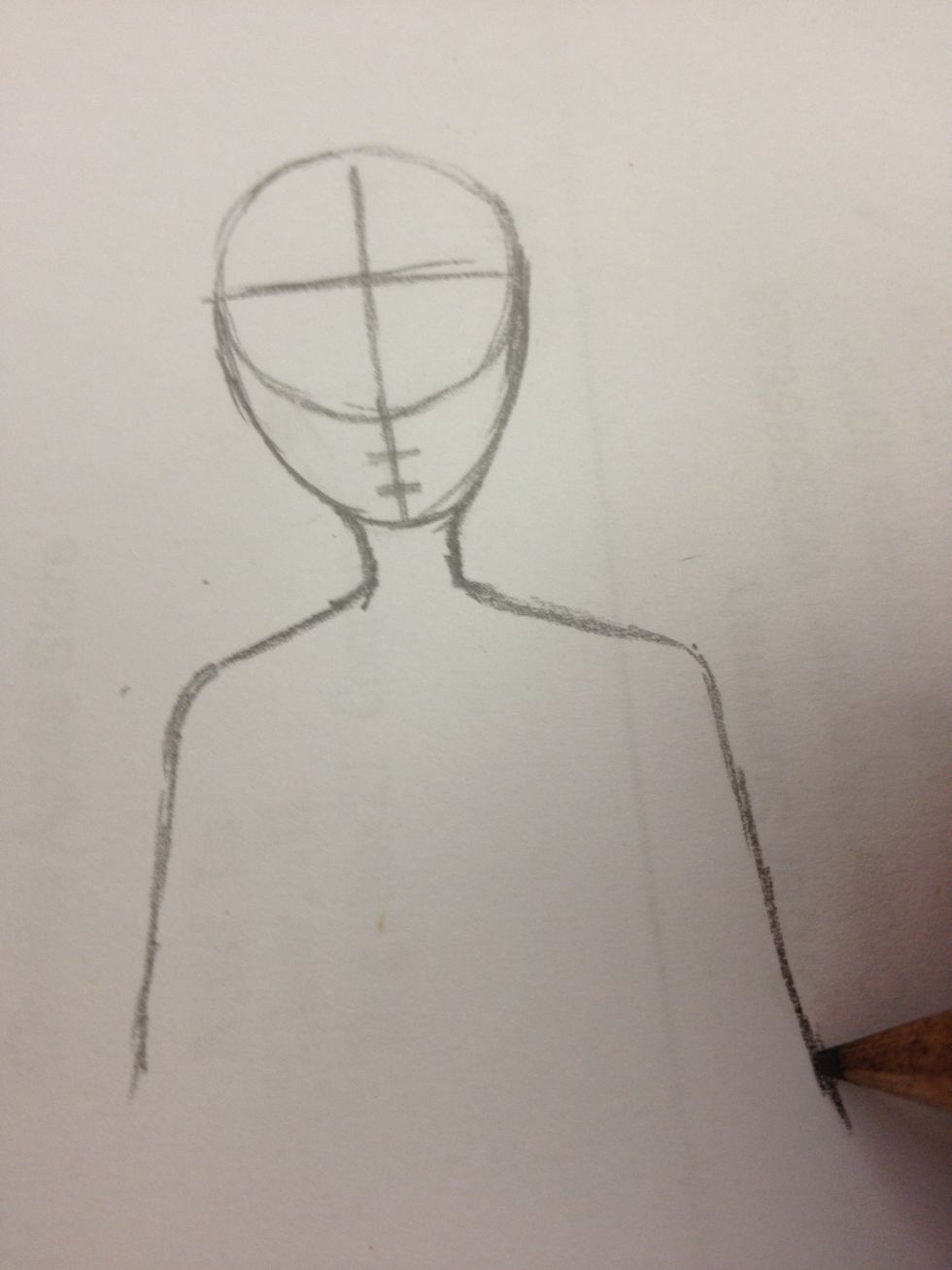 Draw two line connecting the shoulders this will be the outside of the arms