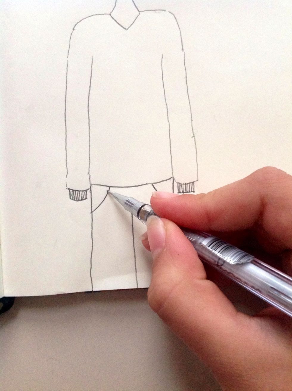 Draw two pockets on each side of the trouser.....