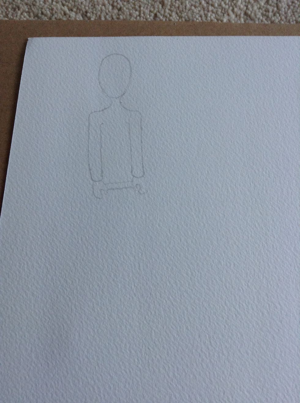 Draw two small lines to join up the two parallel lines on both sides to make the arms then draw the hands. To complete the body draw one More line across the bottom