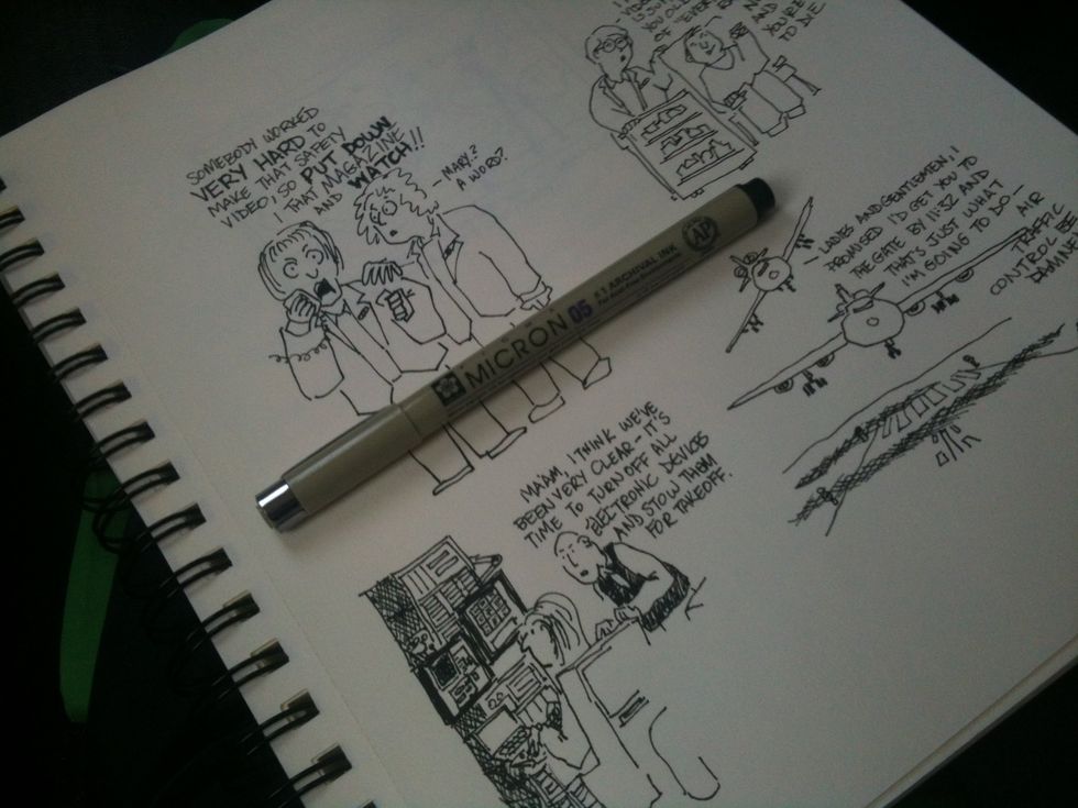 Draw your cartoons while you're taxiing, taking off and leveling off.