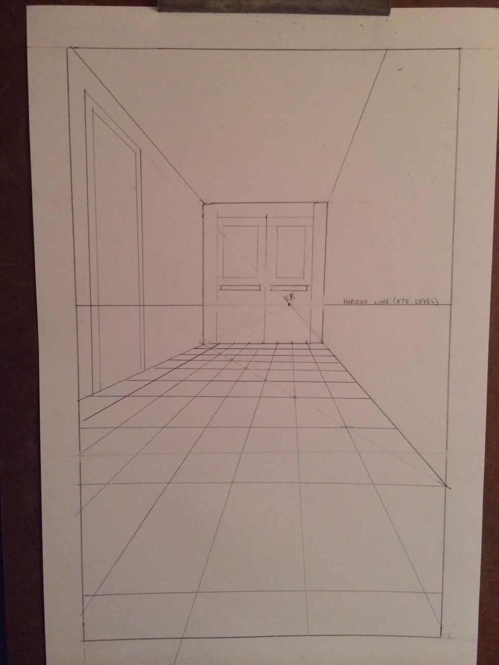 Draw your door frame. Keep mind the door frame should be thinner as it gets further away from the viewer. erase your connecting lines.