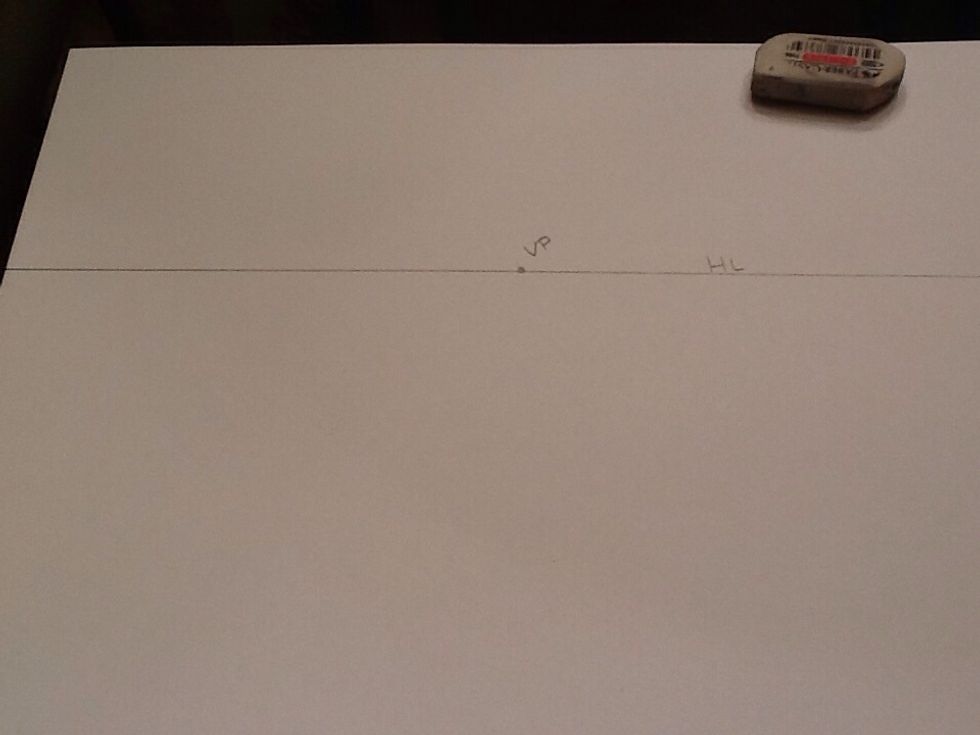Draw your horizon line (eye level) and place your vanishing point anywhere on the line. You will only have one vanishing point for one point perspective.