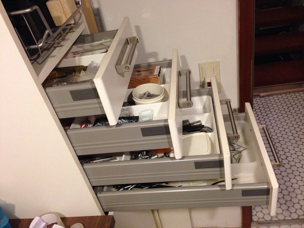 Drawers are great for storing screws, nails, brackets and tools.