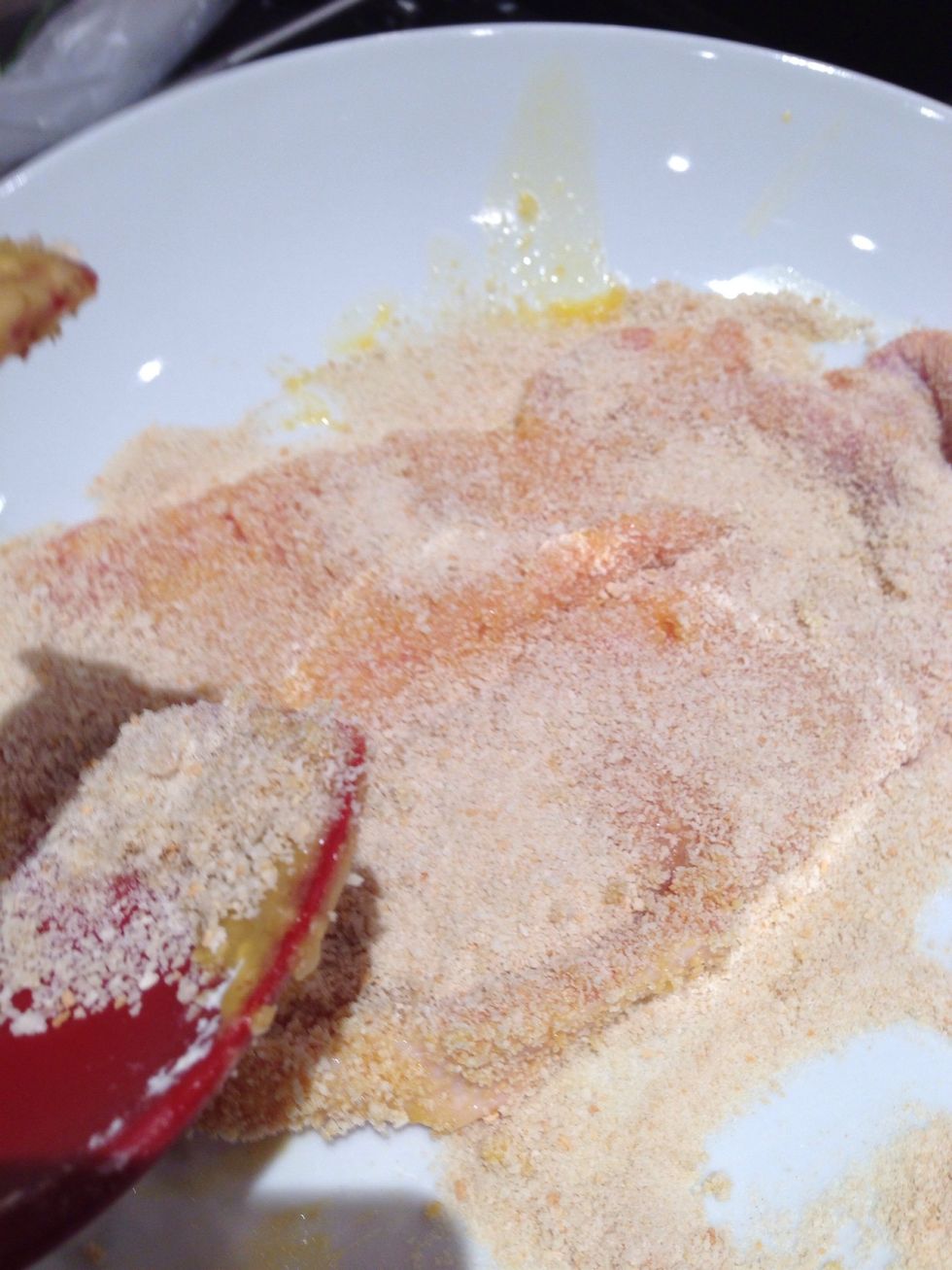 Dredge each loin in flour and shake off excess. Then dip in the egg and then the breadcrumbs. Don't press the breadcrumbs to the loins - they should just cling as this will give a light crisp texture