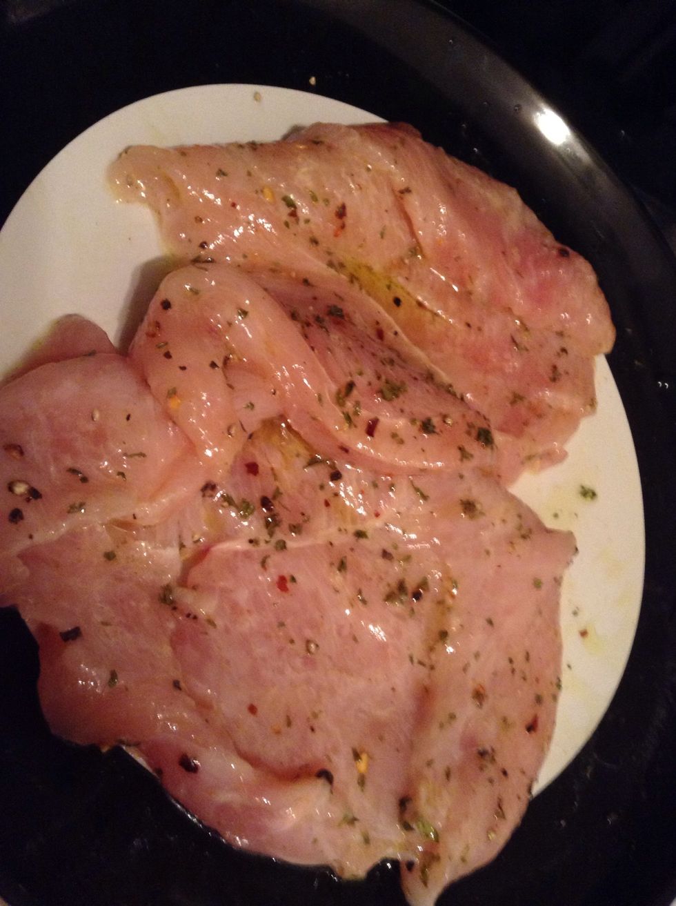 Dress with olive oil, salt, pepper, lemon juice, and parsley