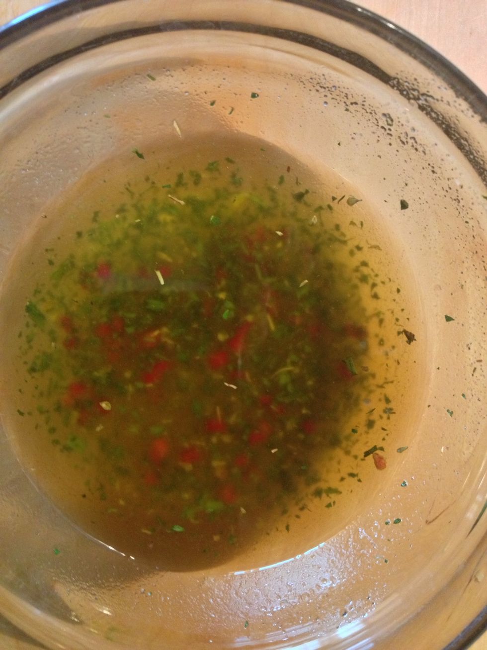 Dressing to salad- 3tbs grape seed oil, 1tbs lemon juice, 1/2 pepperoni, 3 mint leaves, some salt