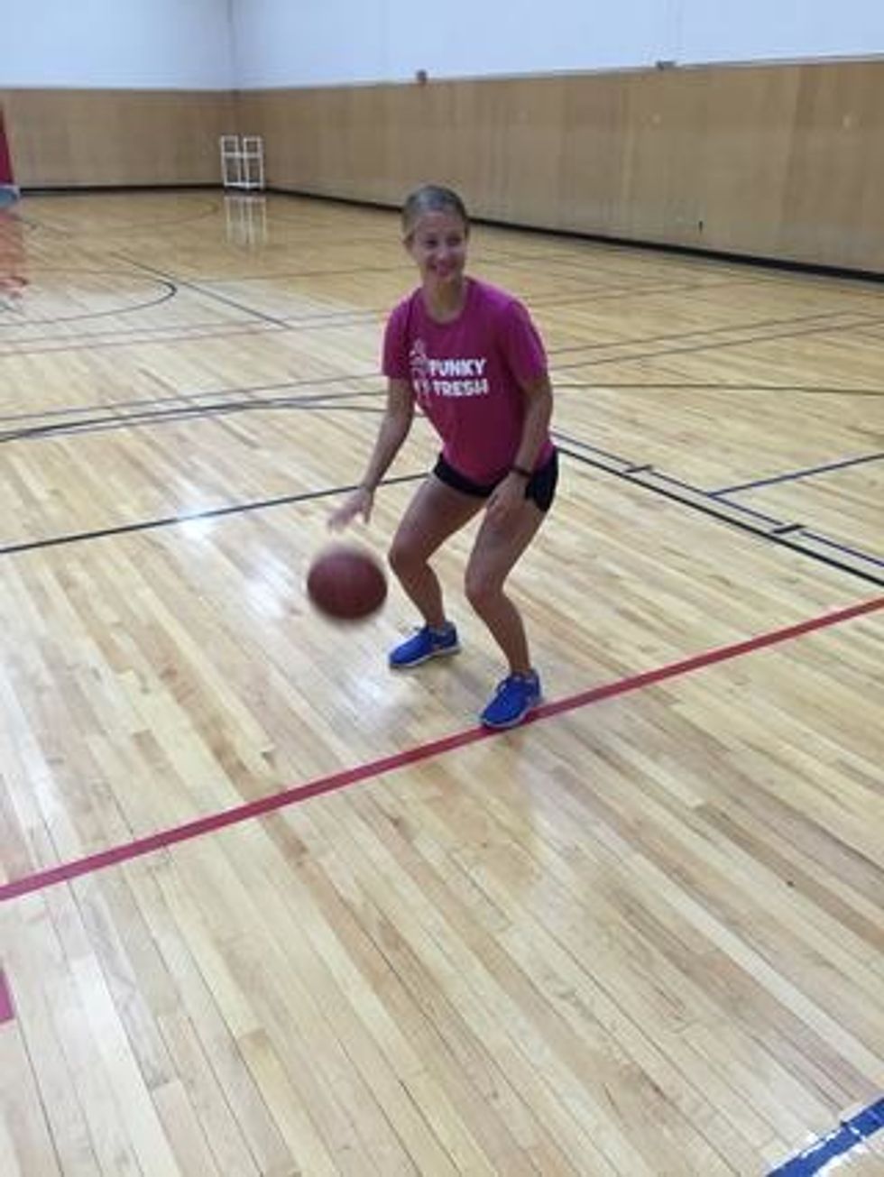 Dribble Fingers spread wide. use fingertips. yo-yo action. push ball hard toward floor. eyes looking up