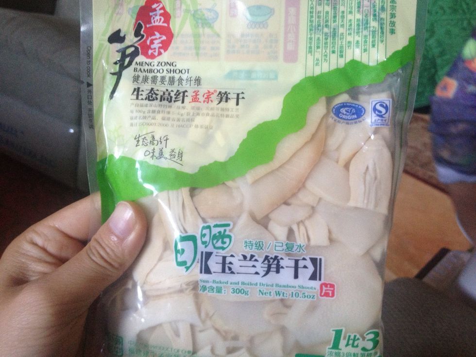 Dried Bamboo may be hard to find. So says my mother. Substitute with this Bamboo. Rinse clean and boil for 1-2 minutes.