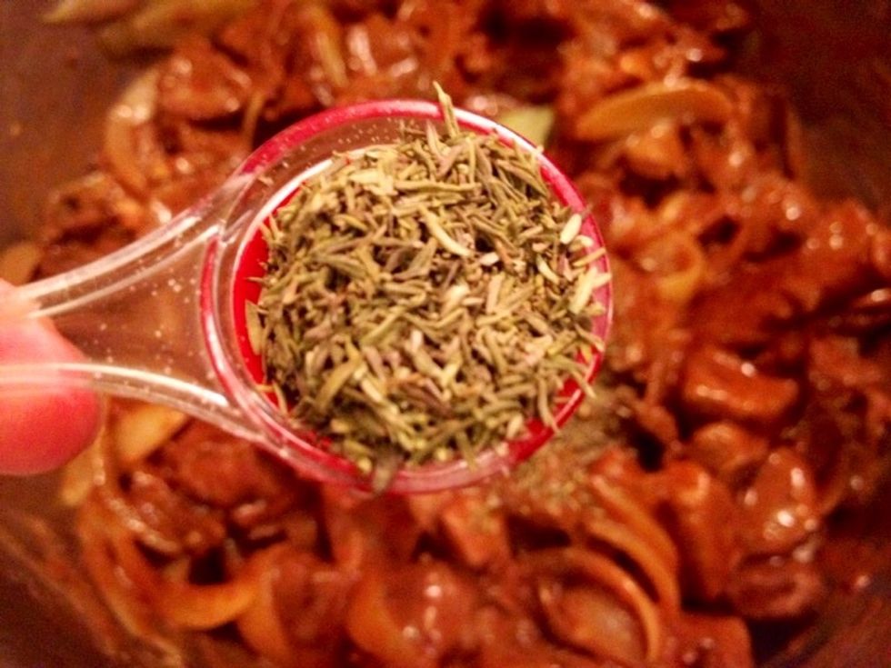 ..dried thyme and bay leaves.