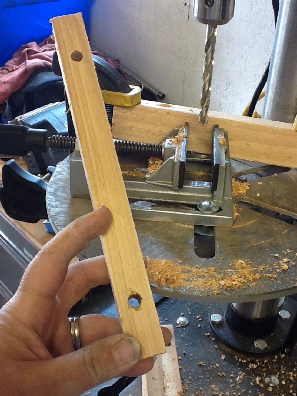 Drill holes in each end with a 5/16 bit
