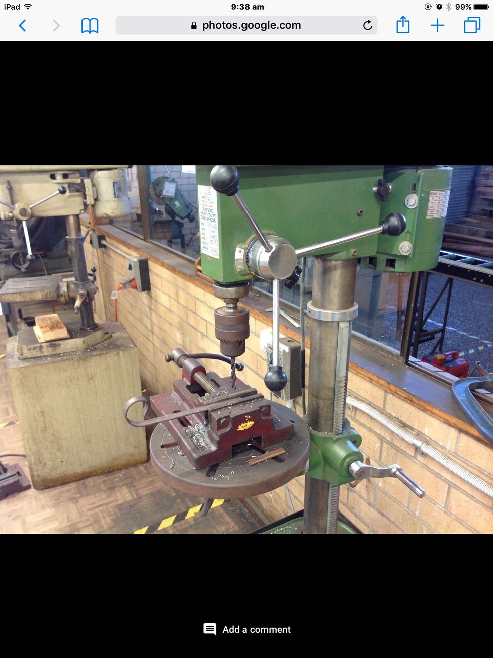 drill press hole at centre where the lines meet