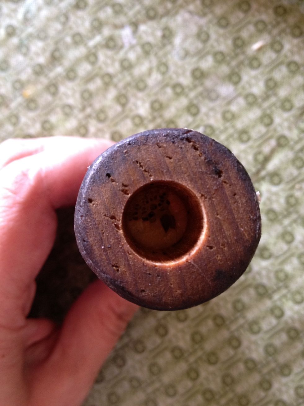 Drilled hole in one end of 3 inch dowel 1-1/4 inch.