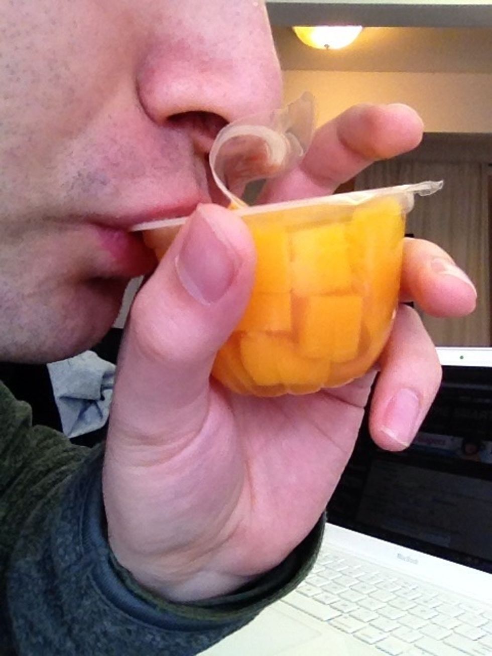 Drink some of the fruit juice goodness to reduce the liquid level in the fruit cup.