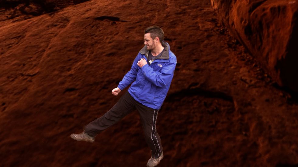 Drive the kicking leg down as forcefully as possible through the target. As you have struck the target control the leg as it descends back down, making sure not to send it crashing into the ground.