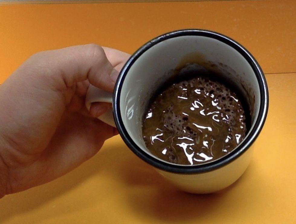 Drizzle caramel sauce over the mug cake.