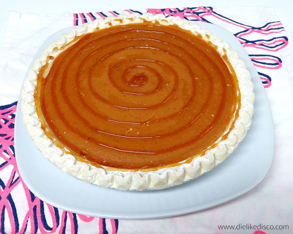 Drizzle honey on top of frozen pie. You can use as much or as little as you like.