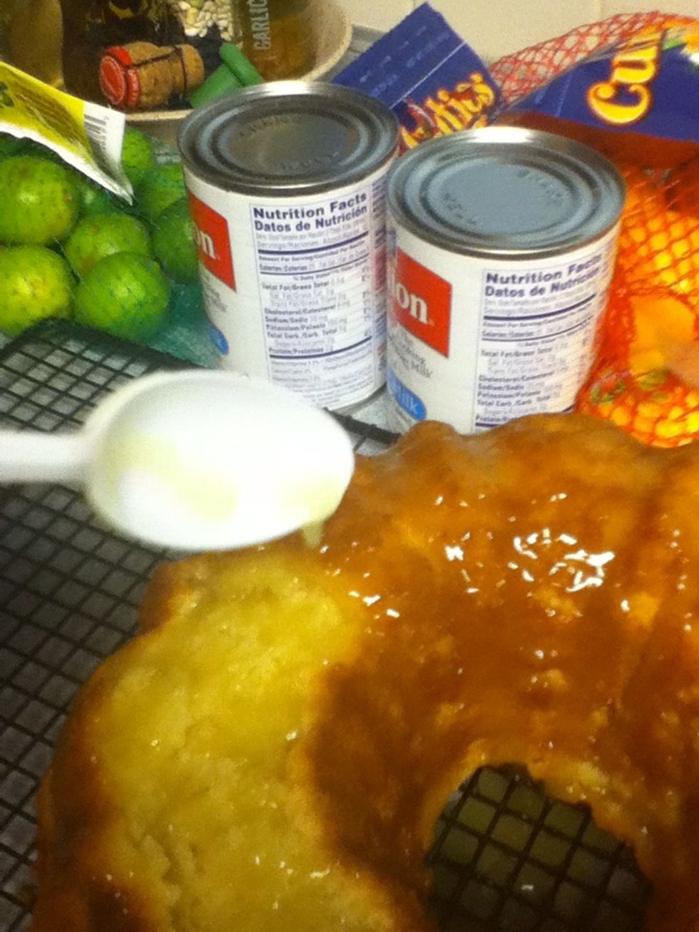 Drizzle over the warm cake