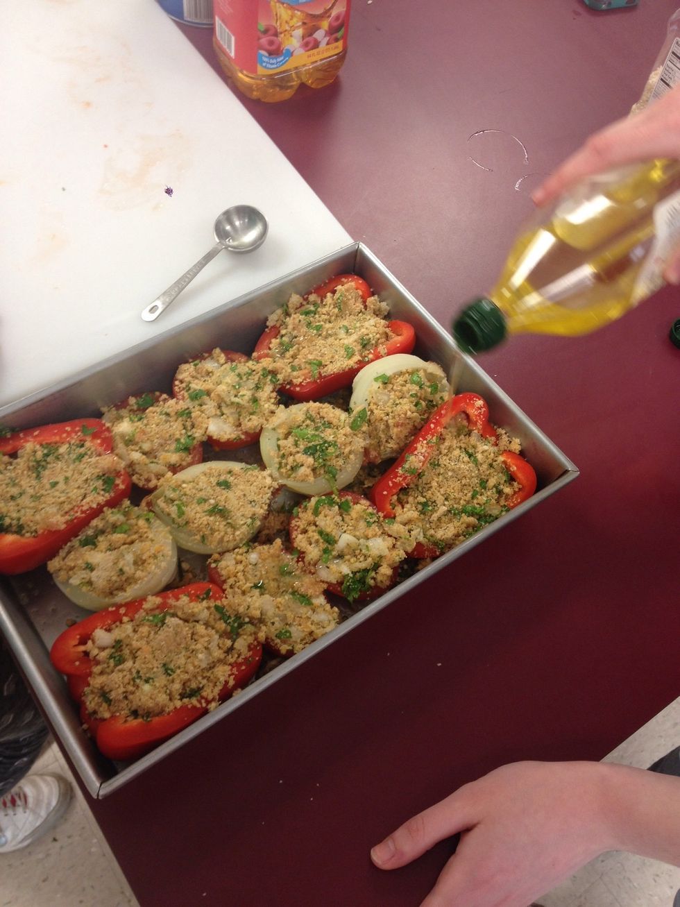 Drizzle remaining olive oil on top and place in oven for about 30 minutes