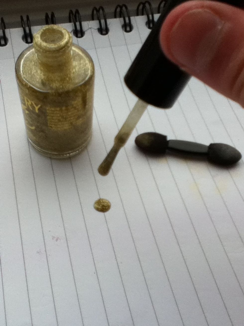 Drop a blob of glitter nail varnish on to a piece of paper and get an eyeshadow brush.