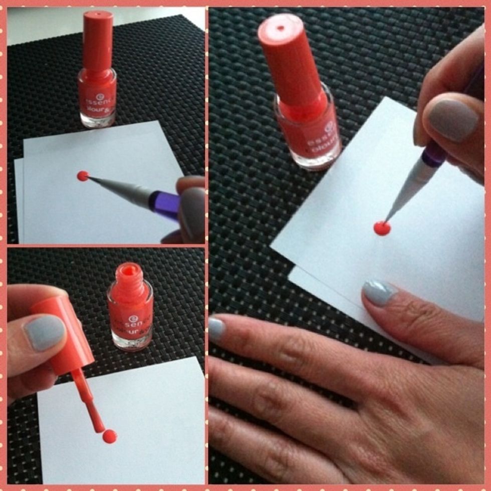 Drop a blob of the coral colour on a piece of paper. Use dotter to dip into it.