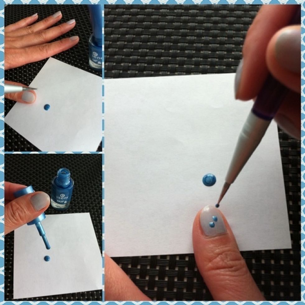 Drop a blob of the dark blue colour on a piece of paper. Use dotter to dip into it.