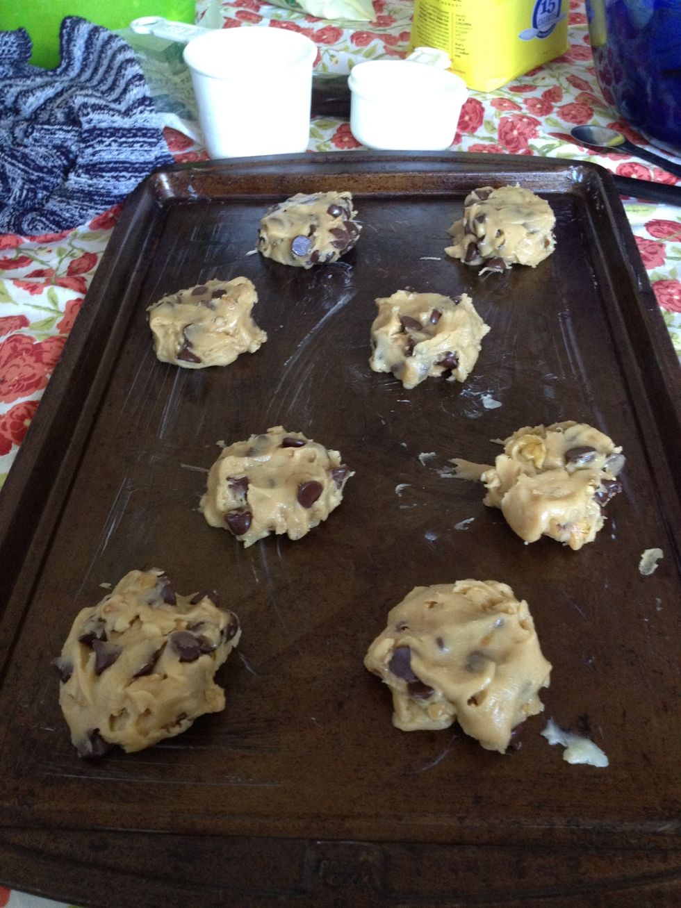 Drop by rounded spoon onto baking sheets. You get to decide what size you want your cookies to be. These are bigger ones...