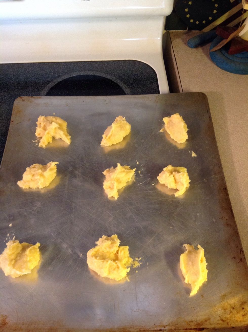 Drop by tablespoonfuls onto an ungreased baking pan. * It's okay if your dough isn't in a perfect shape, a cream puff varies in size and shape.