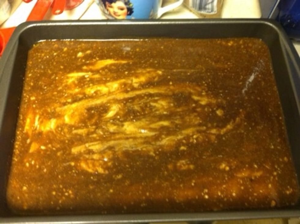 Drop evenly over the batter and swirl with a knife. Bake for about 30 minutes or until toothpick inserted comes out clean.
