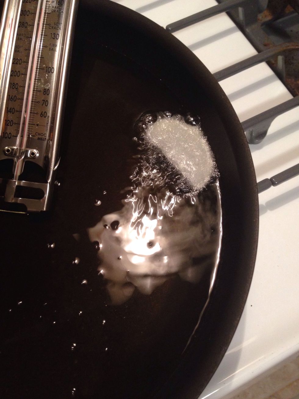 Drop in one slice as a test. It'll cook for 5-8 minutes , but the timing isn't quite as important as the look of the chips.