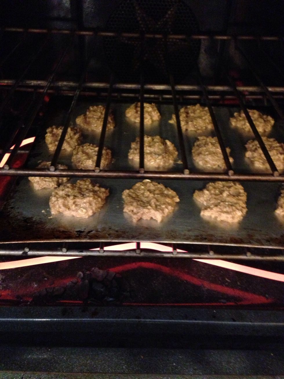 Drop on a cookie sheet. Bake at 350 for about 10 minutes until bottoms are brown!