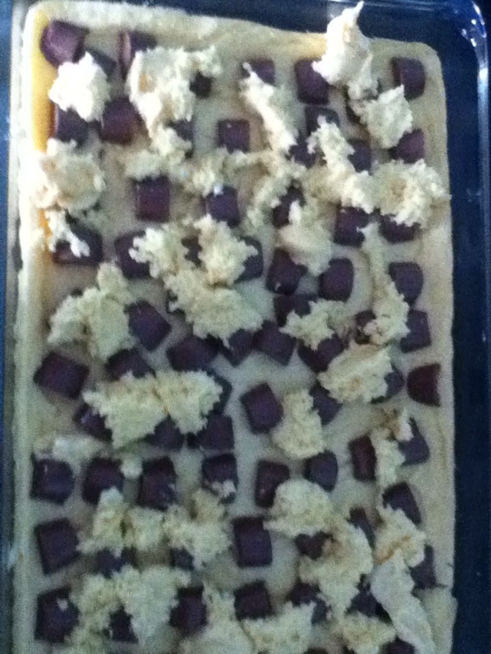 Drop the rest of the batter on top of rolo's