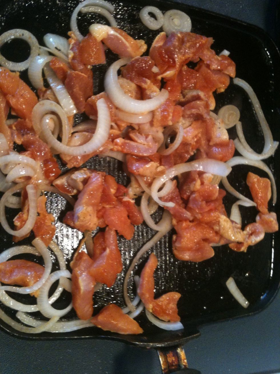 Drop your meat in after onions are a little brown.