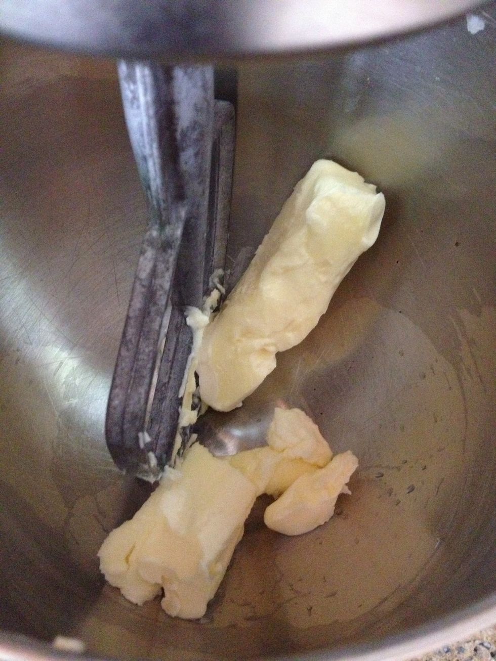 Drop your softened butter sticks into your mixer bowl.