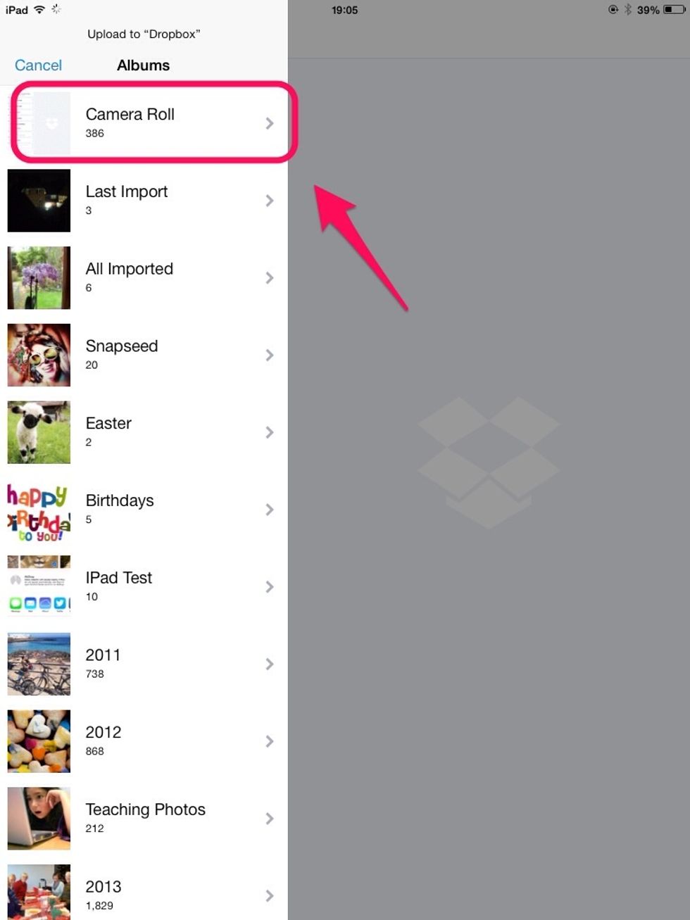 How to load pictures from ipad camera roll to dropbox B+C Guides