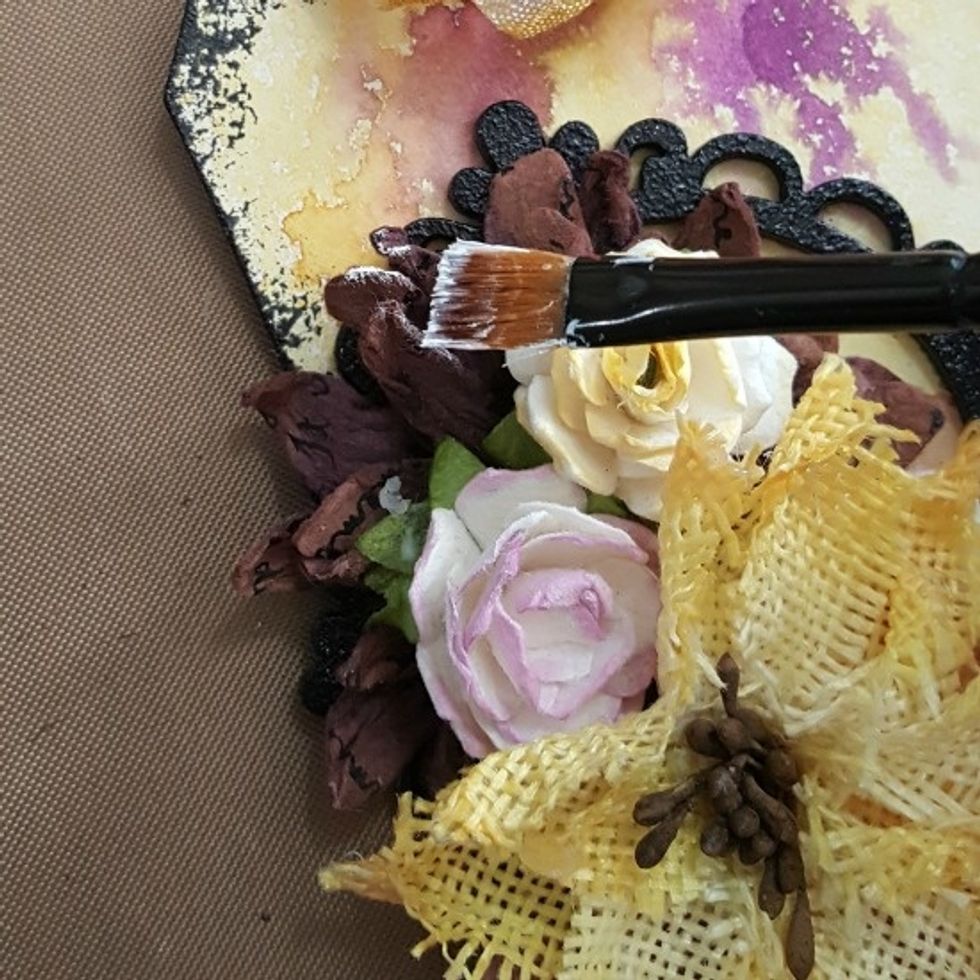 dry brush gesso over flowers